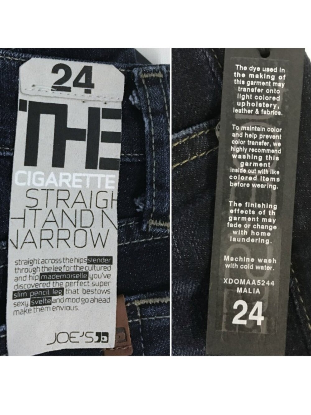 Joe’s Jeans The Cigarette Malia Low Rise Slim Straight Jeans Dark Wash 24 NWT - Picture 6 of 14